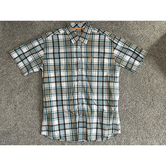Cinch Men's Large Short Sleeve Button Shirt LOT of 2 Blue Green Orange Plaid - Picture 5 of 13